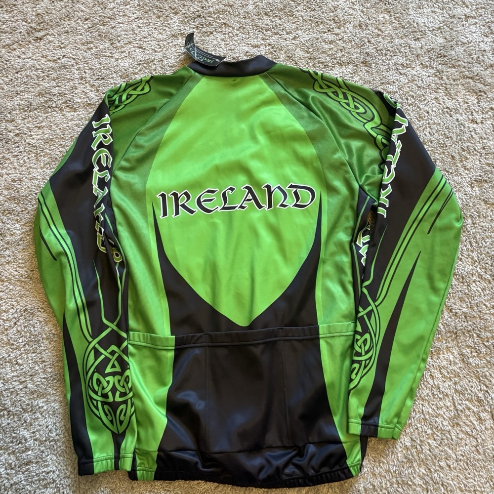 Official Ireland Cycling Jacket Men's Wind Tex Thermal Full Zip Green Black - Picture 8 of 8